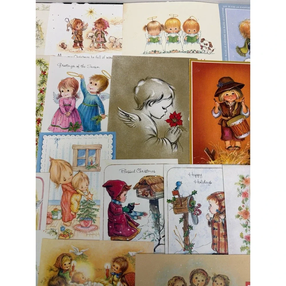 Vintage Christmas Cards Fronts ONLY Kids Children Scrapbooking Crafts Lot of 50+